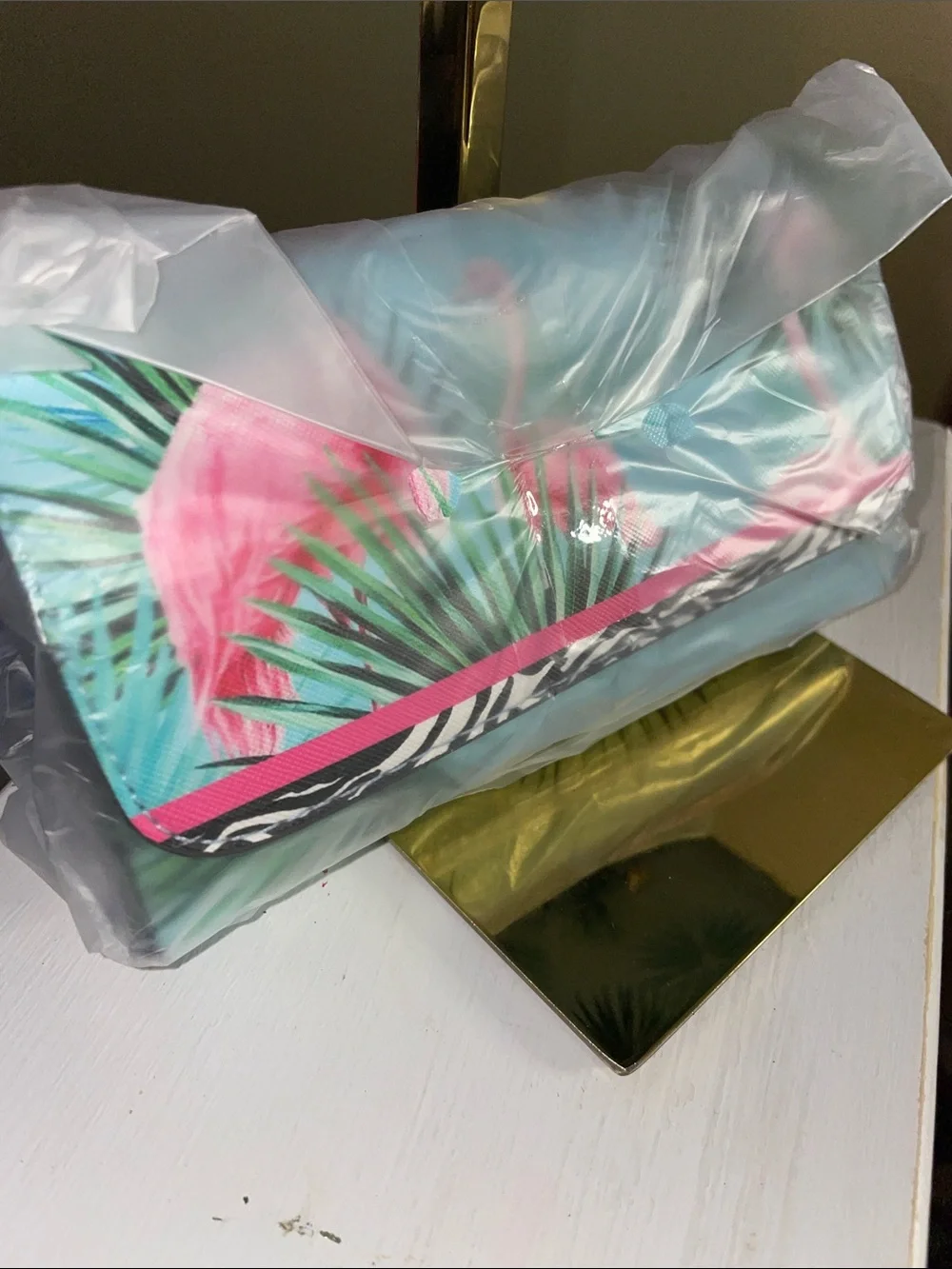 Flamingo Print Satchel - Mint Pink